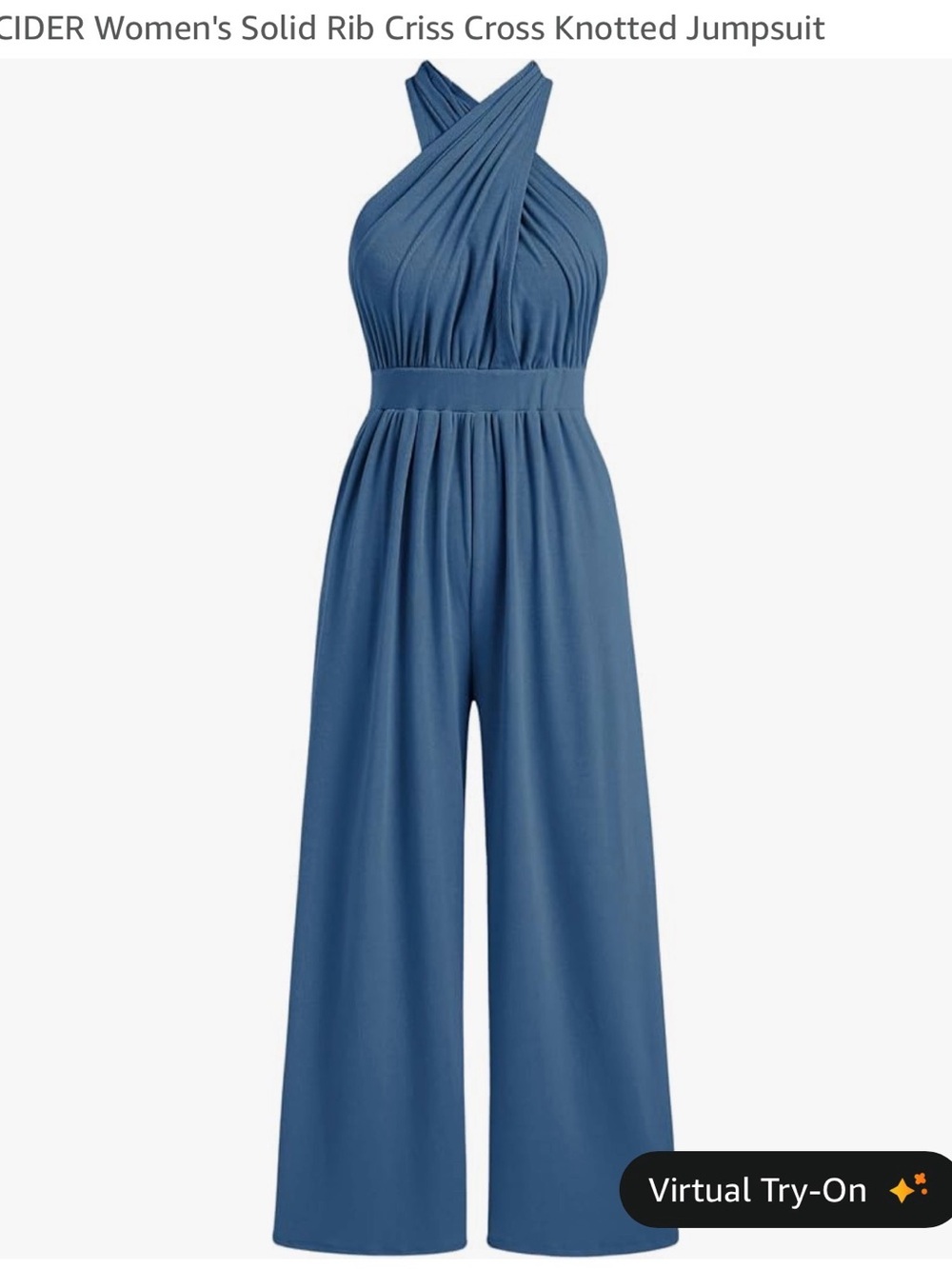 Cider Blue Ribbed Criss-Cross Knotted Halter Jumpsuit
